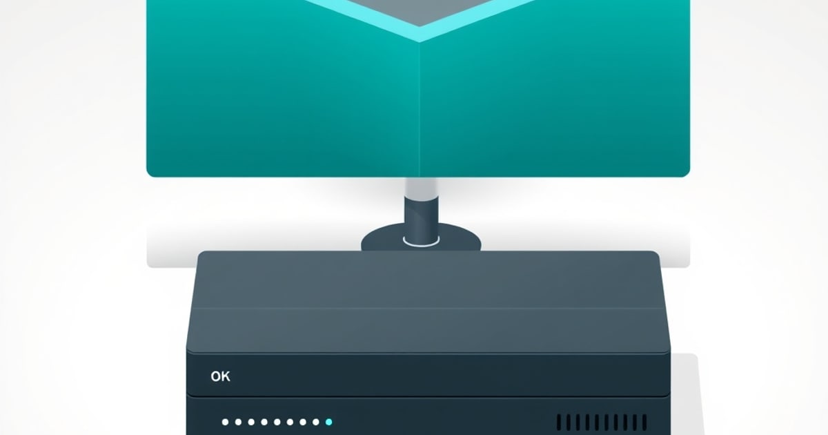 Isometric scene of USB installation media connecting to a compact firewall appliance